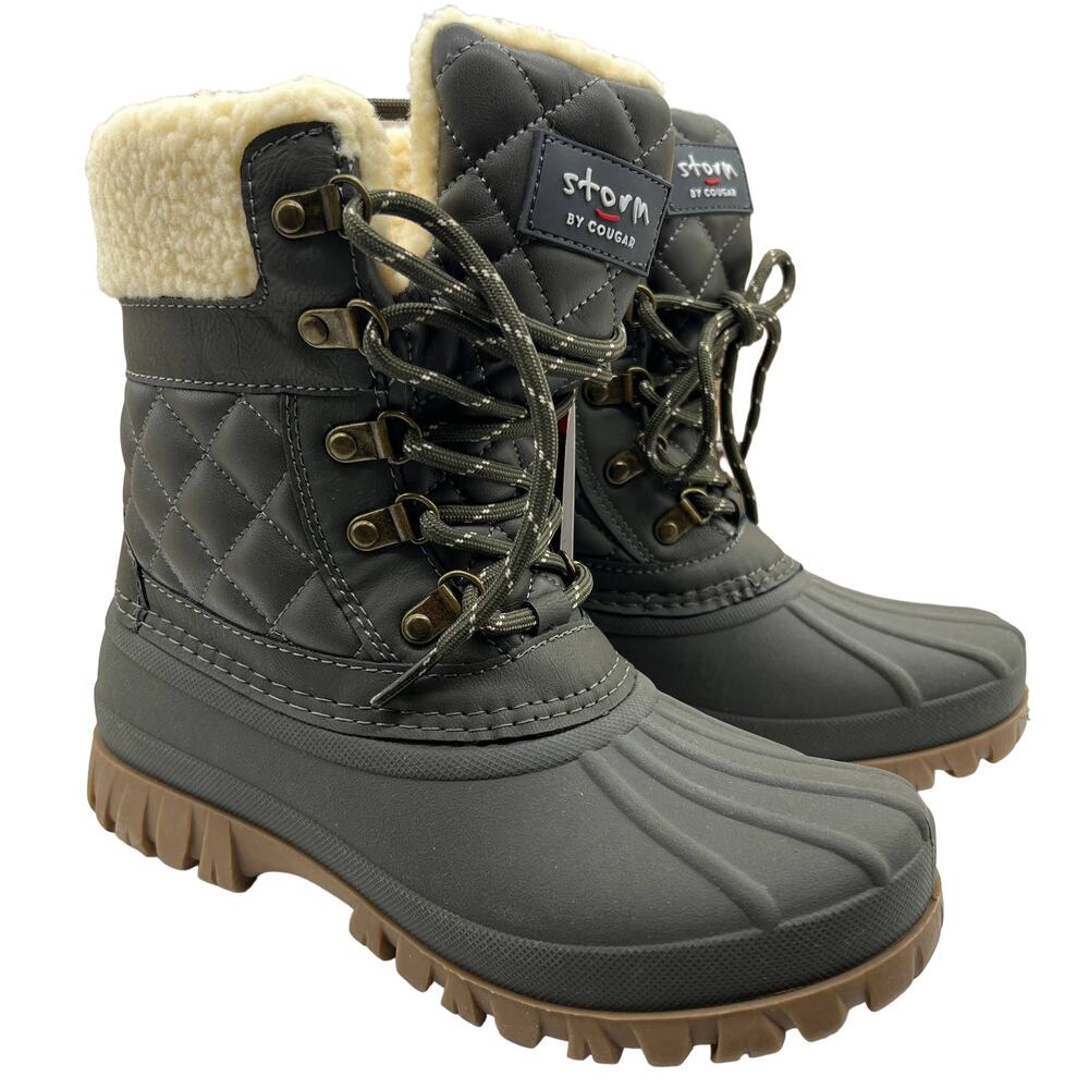 Cougar Waterproof Winter Boots Size 7Wide Green Olive Quilt Carlisle Lace Up